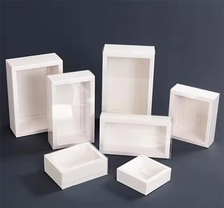 Folding Window Drawer Packaging Kraft Paper Gift Box For Tea Dessert Cake Paper Box With Full See Through PVC Lid