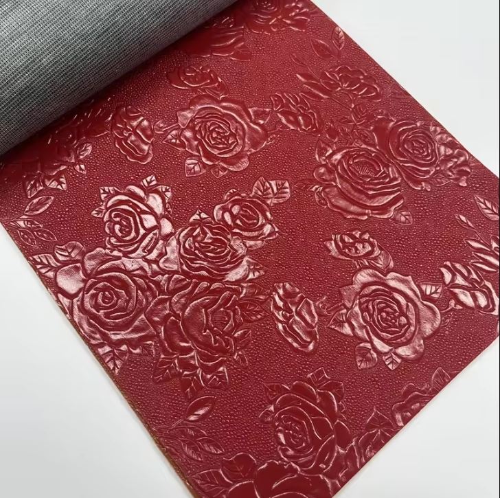 Popular Glossy Embossed Synthetic Vinyl PVC Leather Fabric Flower Faux Leather For Sofa Furniture Bags