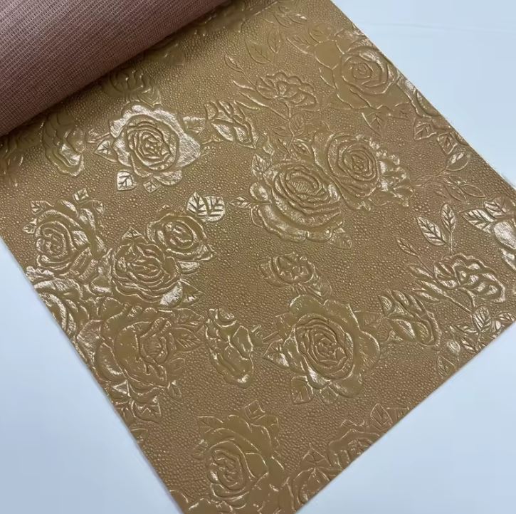 Popular Glossy Embossed Synthetic Vinyl PVC Leather Fabric Flower Faux Leather For Sofa Furniture Bags